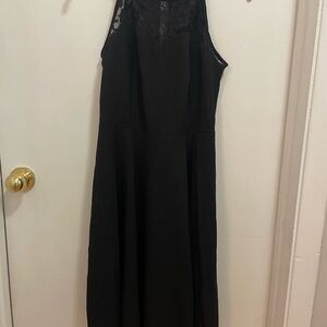 Classic Black Lace-Yoke Sleeveless Dress